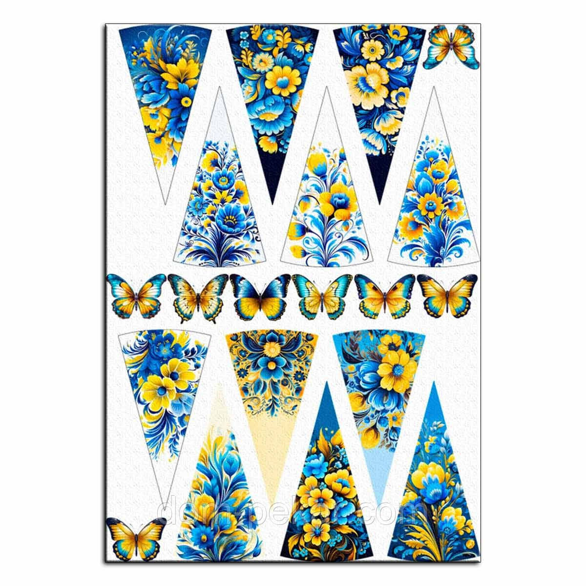 Синьо-жовті квіти вафельна картинка для чізкейка