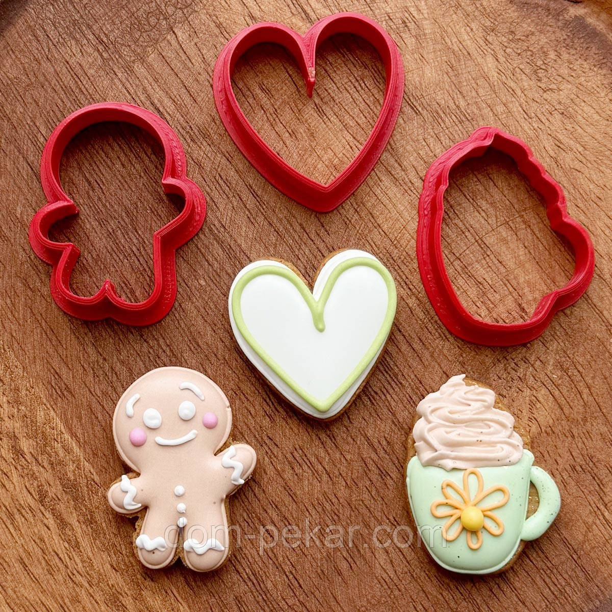 Чоловічок Какао Серце набір міні-вирубок для пряників 3-4 см 3 шт (3D)