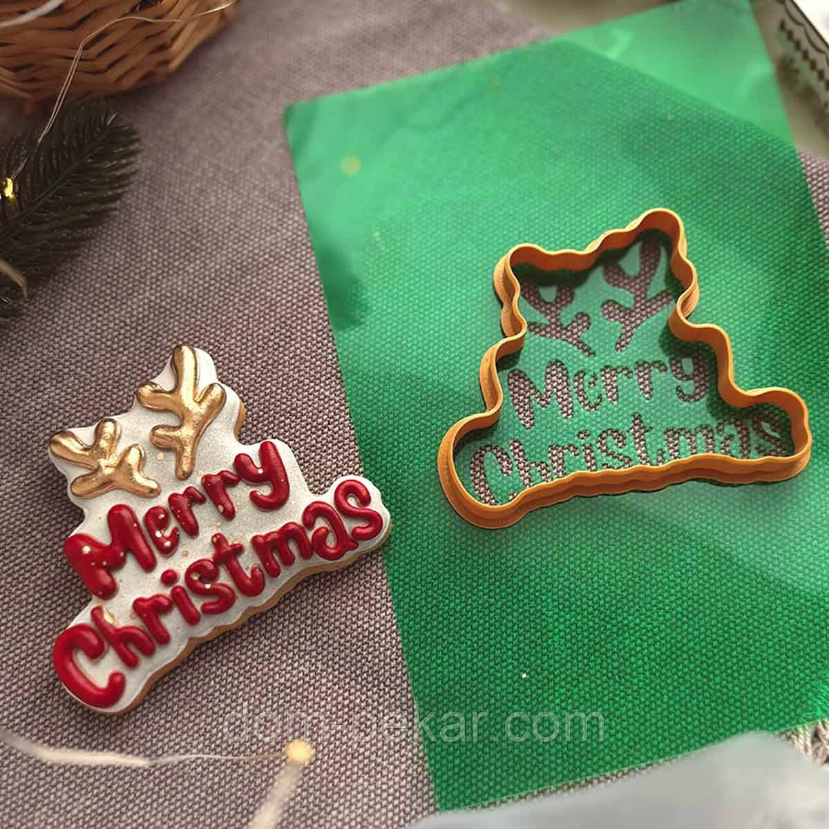 Merry Christmas вирубка з трафаретом 12*6,8 см (TR-2)