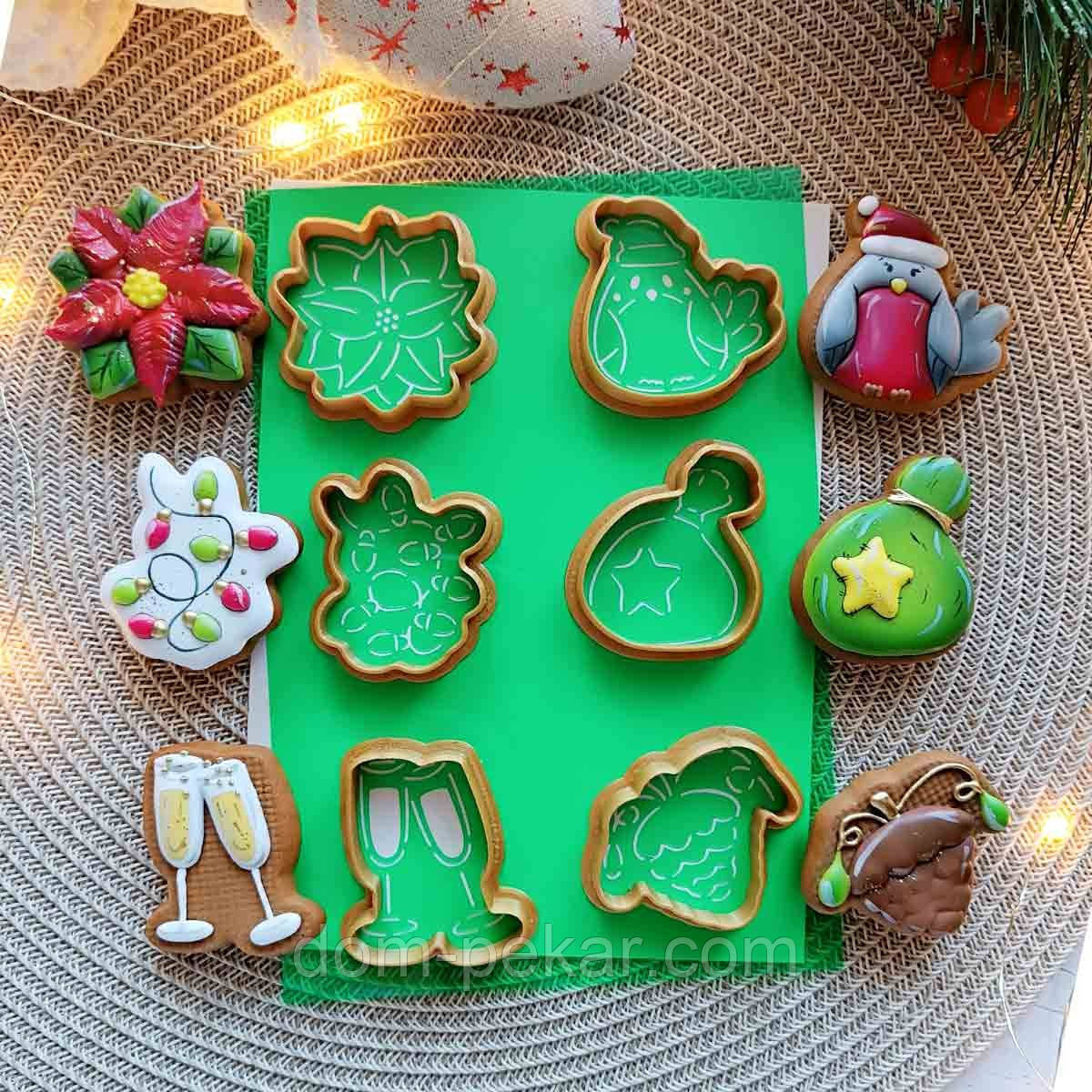 Новорічний 10 набір міні вирубок 4,8 см із трафаретом 6 шт (TR-2)