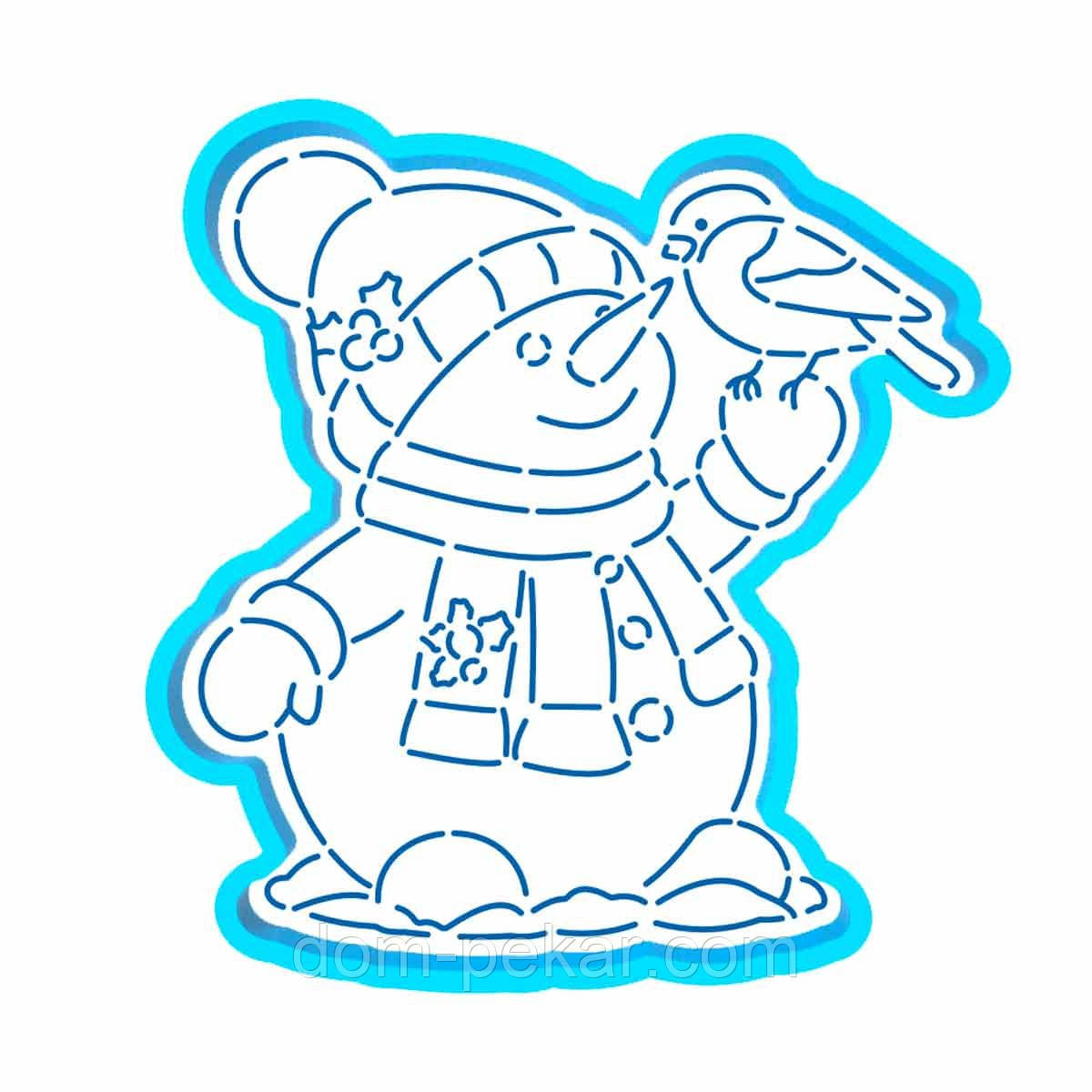 Сніговик з пташкою вирубка з трафаретом 14*13,5 см (TR-2)