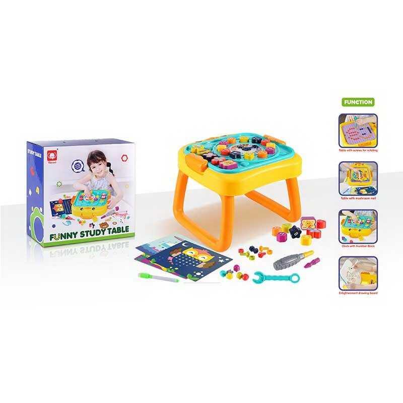 Ігровий столик дитячий - мозаїка, дошка пиши-витирай, геометричний сортер, пазл, годинник, цифри й математичні знаки 835