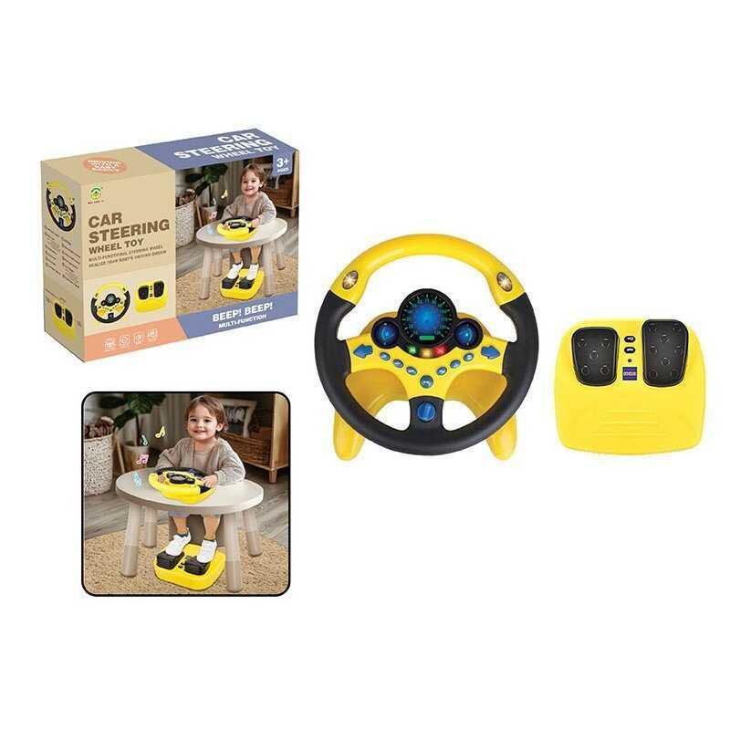 Кермо для дітей - колір ЖОВТИЙ, звукові ефекти, підсвічування, педалі гальма та газу, присоски 2192 E-70