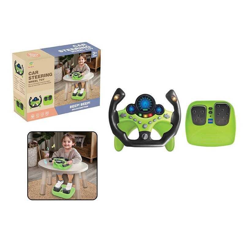 Кермо для дітей - колір ЗЕЛЕНИЙ, звукові ефекти, підсвічування, педалі гальма та газу, присоски 2192 E-71