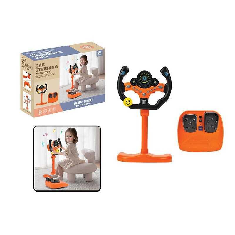 Кермо дитяче -  колір ПОМАРАНЧЕВИЙ, звукові ефекти, озвучування англійською, веселі мелодії, підсвічування, педалі гальма та газу