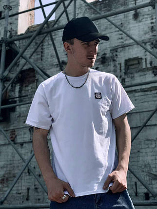 Чоловіча літня футболка Stone Island White футболка Стон Айленд Туреччина на грудях нашивка з логотипом, фото 1