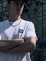 Чоловіча літня футболка Stone Island White футболка Стон Айленд Туреччина на грудях нашивка з логотипом, фото 4