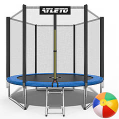 Каркасний вуличний дитячий батут із зовнішньою захисною сіткою і драбиною Atleto 252 см синій