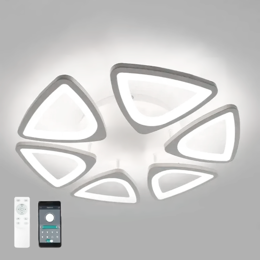 Керована світлодіодна LED люстра Esllse ROOM 120W 6TR біла з пультом і додатком для смартфону APP 520×70мм WHITE/WHITE 220В IP20, фото 1