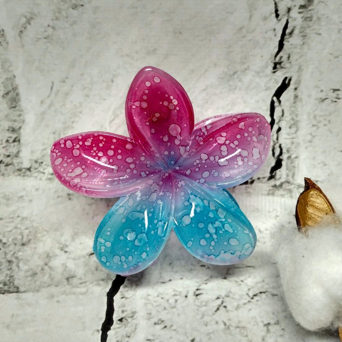 Крабик для волосся Гавайська квітка градієнт заколка затискач 8 см Рожевий з блакитним 4718-4