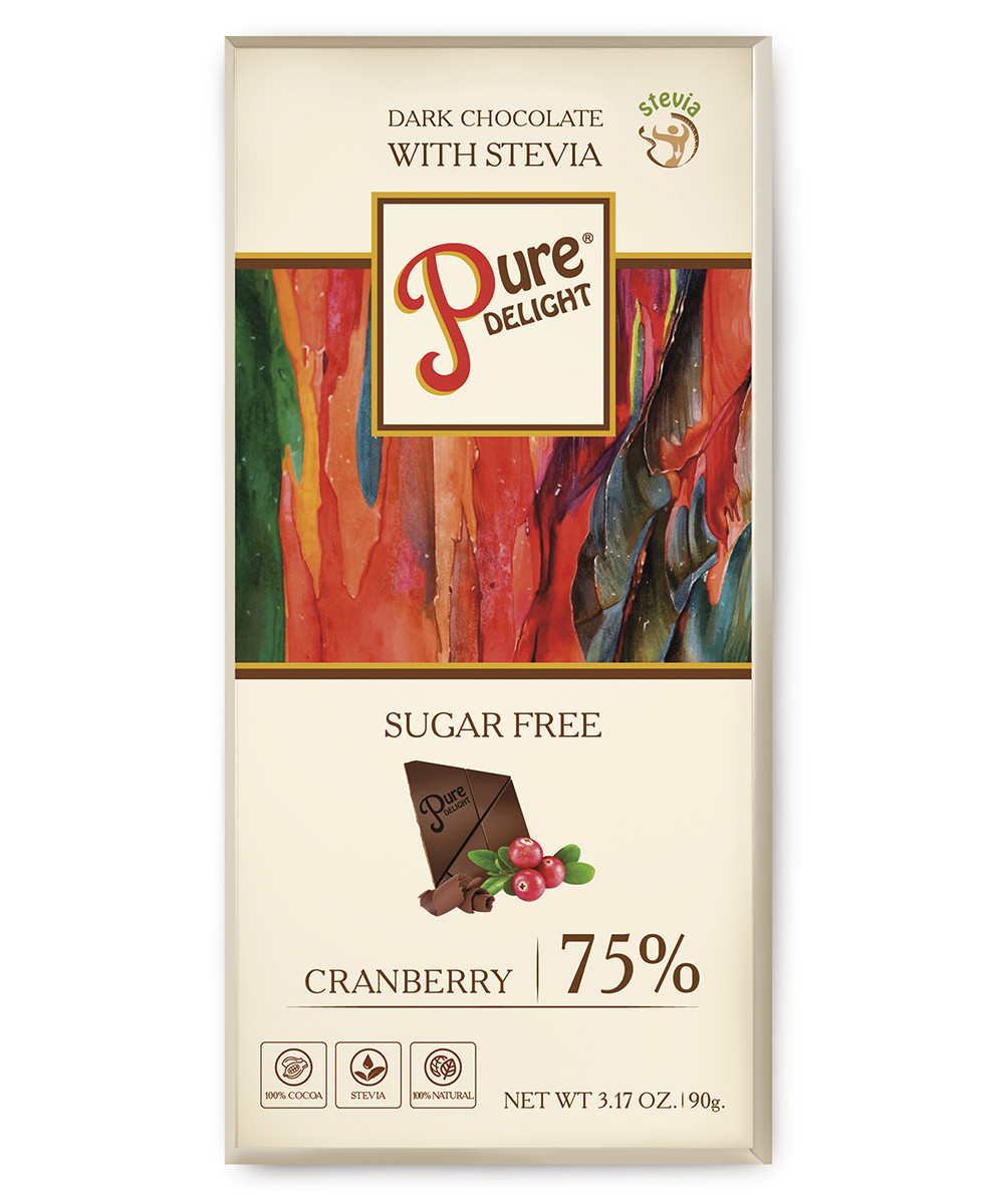 Шоколад чорний «Pure Delight» 75% какао з журавлиною зі стевією 90 г STEVIASUN OST-1517 - фото 1 - id-p2615418142