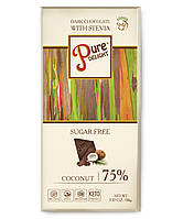 Шоколад чорний «Pure Delight» 75% какао з кокосом зі стевією 90 г STEVIASUN OST-1518