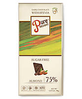 Шоколад чорний «Pure Delight» 75% какао з мигдалем зі стевією 90 г STEVIASUN OST-1519