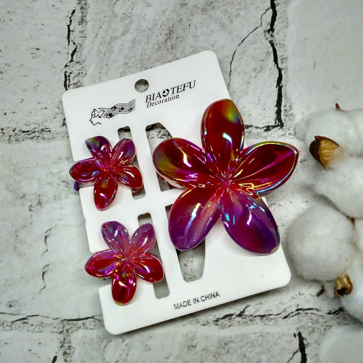 Крабики для волосся Гавайська квітка перламутр заколка затискач набір з 3 шт Бордовий 171518-6