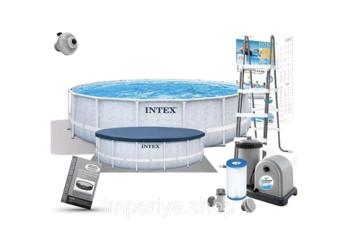 Басейн каркасний INTEX, тент, підстилка, драбина, фільтр-насос 5678 л/год, 19156 л р.488х122 см, фото 1