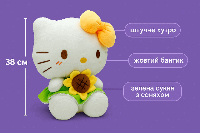 М'яка іграшка Hello Kitty 38 см у сукні - плюшева кішечка M18000
