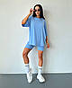 Блакитний жіночий базовий літній костюм-двійка з турецького рубчика: Велосипедки та подовжена Футболка оверсайз, фото 5