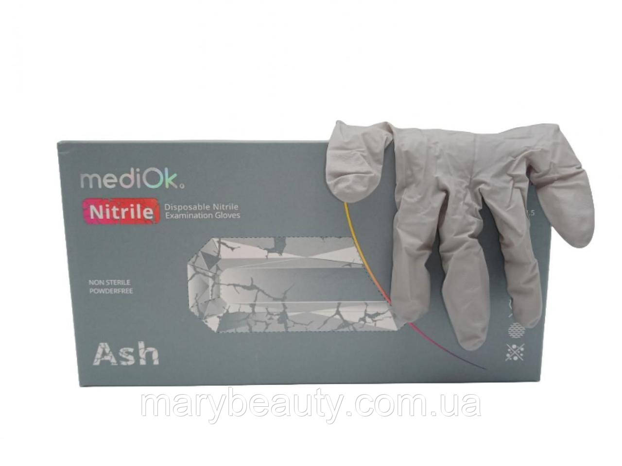 Рукавички нітрилові сірого кольору MediOK Ash розмір XS, 100шт., фото 1