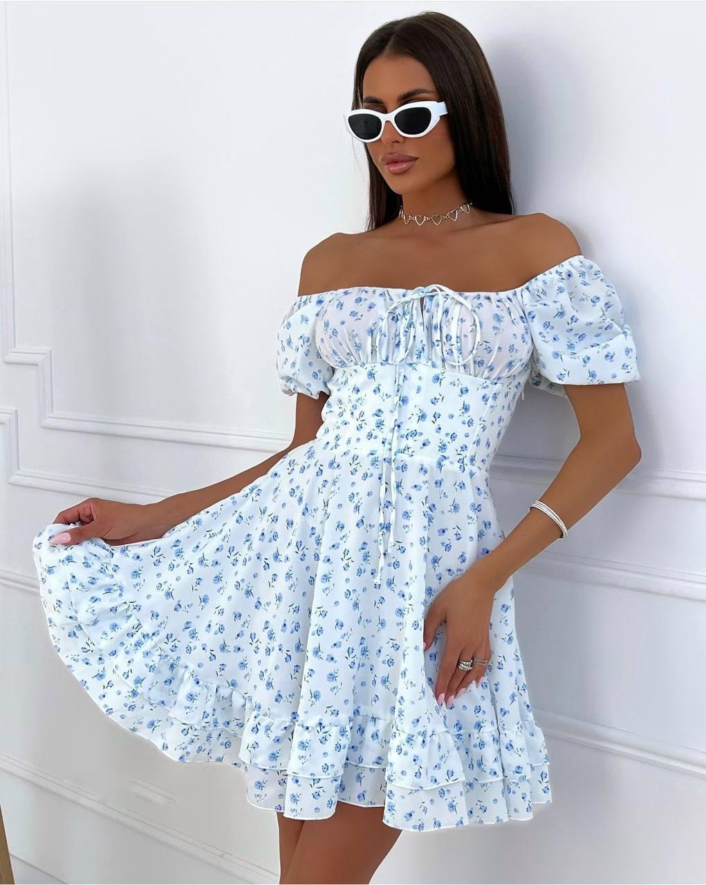 Жіноча літня сукня міні із софту у квіточку (Норма), фото 1
