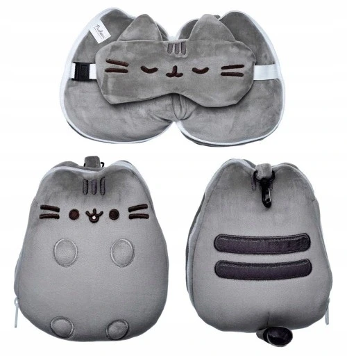 Набір з 2 шт. Плюшева подорожна подушка Pusheen зі шлейкою на очі для дітей маскотка