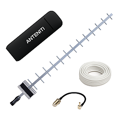 Комплект 4G інтернет USB модем Anteniti E3372 4G антена на 21 дБі з кабелем та перехідником (до 150 Мбіт/с)