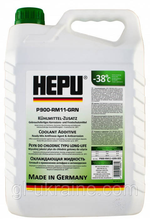 Антифриз HEPU G11 -38°C (зелений), 5л (P900-RM11)