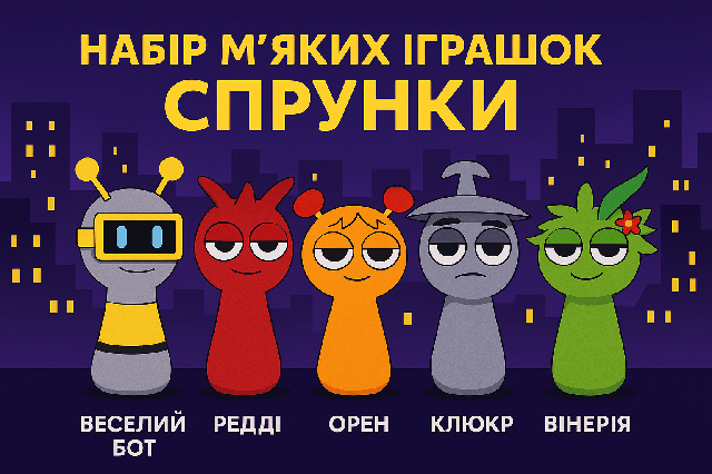 М’яка іграшка Спрунки 30 см: Веселий Бот, Редді, Орен, Клюкр, Вінерія