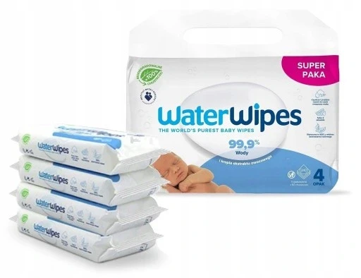 Набір з 2 шт. Вологі серветки 99,9% води Aqua Waterwipes Bio 4x60шт для дітей, фото 1