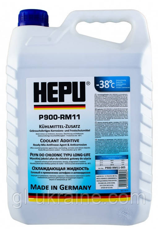Антифриз HEPU G11 -38°C (синій), 5л (P900-RM11-005)
