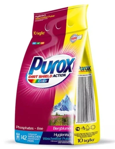 Набір з 2 шт. Purox пральний порошок для кольорового від 142 прання 10 кг упаковка з фольги