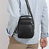 Чоловіча шкіряна барсетка через плече компактна функціональна з ручкою чорна Bexhill Bx-54551, фото 3