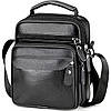 Чоловіча шкіряна барсетка через плече компактна функціональна з ручкою чорна 86802, фото 2