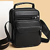 Чоловіча шкіряна барсетка через плече компактна функціональна з ручкою чорна 86802, фото 7