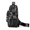 Чоловіча шкіряна барсетка через плече компактна функціональна з ручкою чорна 86802, фото 8