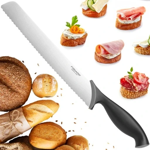 Набір з 2 шт. Fiskars ніж для хліба довгий гострий зубчастий для нарізання хлібобулочних виробів 23 см