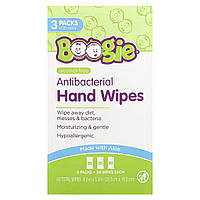 Boogie Wipes, Antibacterial Hand Wipes, Alcohol Free, 3 Packs, 20 Wipes Each