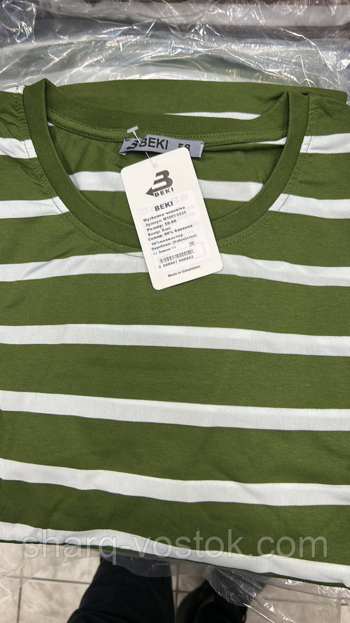 Футболка батал у смужку оливка (58-66), фото 1