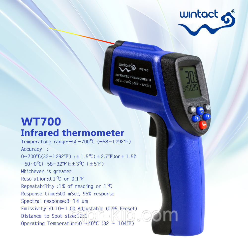 Пирометр Wintact WT700 (от -50 до 700 ℃; EMS 0,1-1,0), Кейс (12:1)