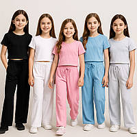 Костюм для девочки укороченная футболка и брюки палаццо, ткань мустанг