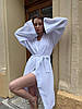Білий жіночий легкий комфортний пляжний літній комплект-трійка з мусліну: Шорти, топ та довгий халат накидка, фото 9