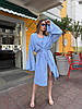 Блакитний жіночий легкий комфортний пляжний літній комплект-трійка з мусліну: Шорти, топ та довгий халат накидка, фото 5