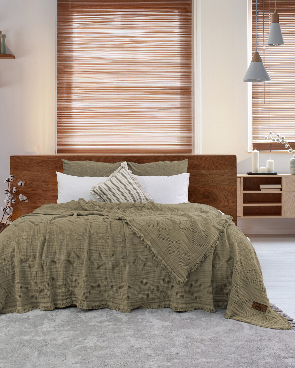 Муслінове покривало Saheser Oscar 230 х 250 см. Yesil, фото 1