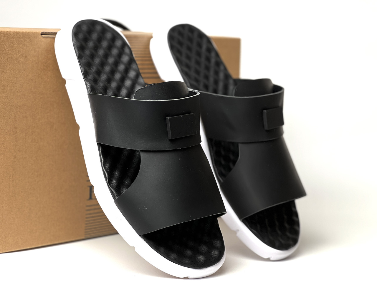 Літні чоловічі шкіряні шльопанці з натуральної шкіри, фото 1