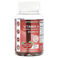 Vitamatic, вітамін A (ретинілпальмітат), натуральна полуниця, 25 000 МО, 120 жувальних таблеток