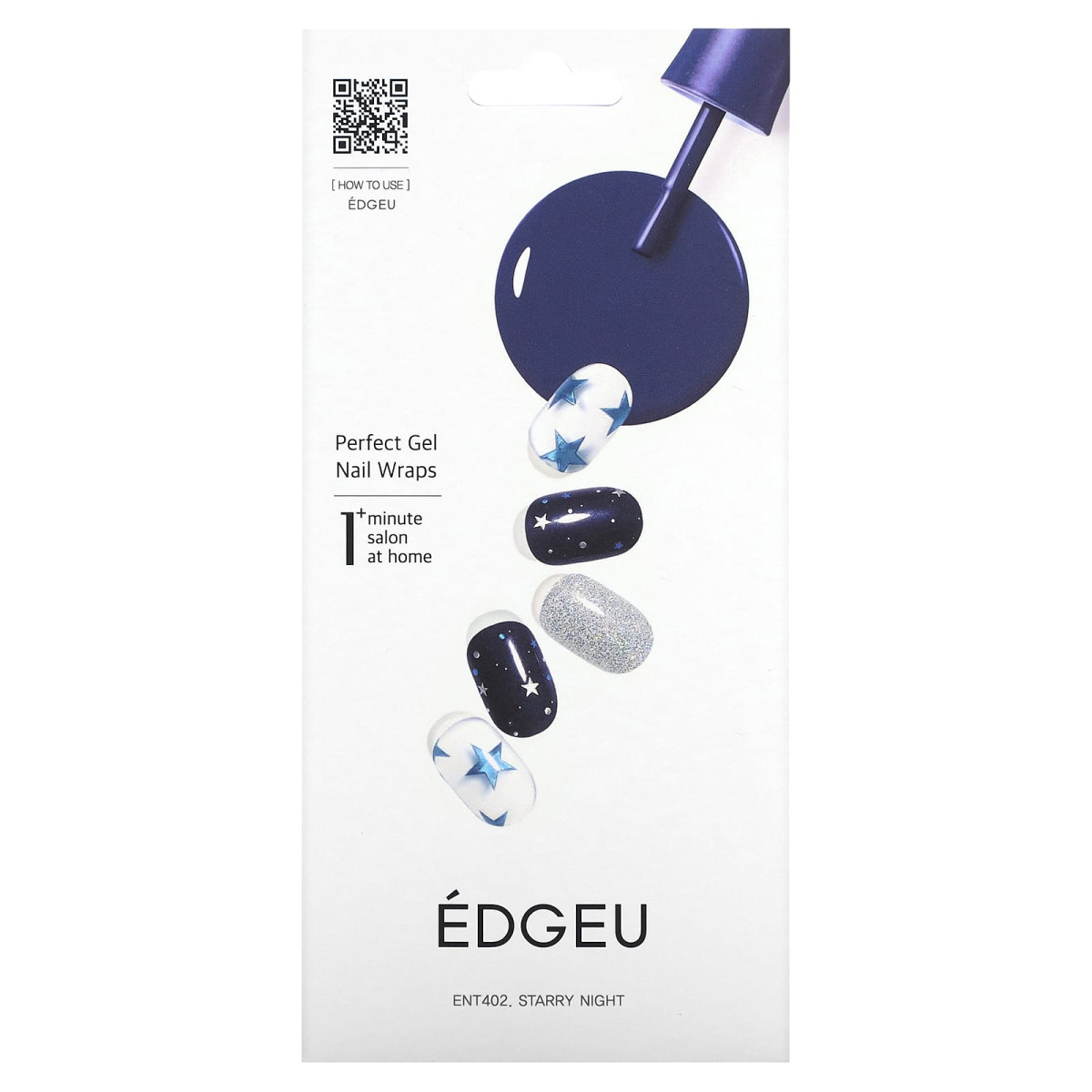 Edgeu, Perfect Gel Nail Wraps, ENT 402 Starry Night, набір із 19 предметів