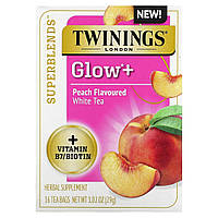 Twinings, Superblends, Glow+, білий чай, персик, 16 чайних пакетиків, 29 г (1,02 унції)