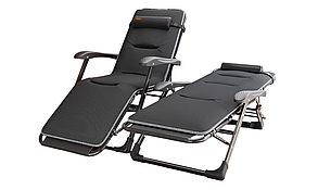 Розкладне крісло шезлонг садовий із подушкою та матрацом WCG FCB-S07PM розкладачка лежак кемпінговий для відпочинку зі сталевим ка