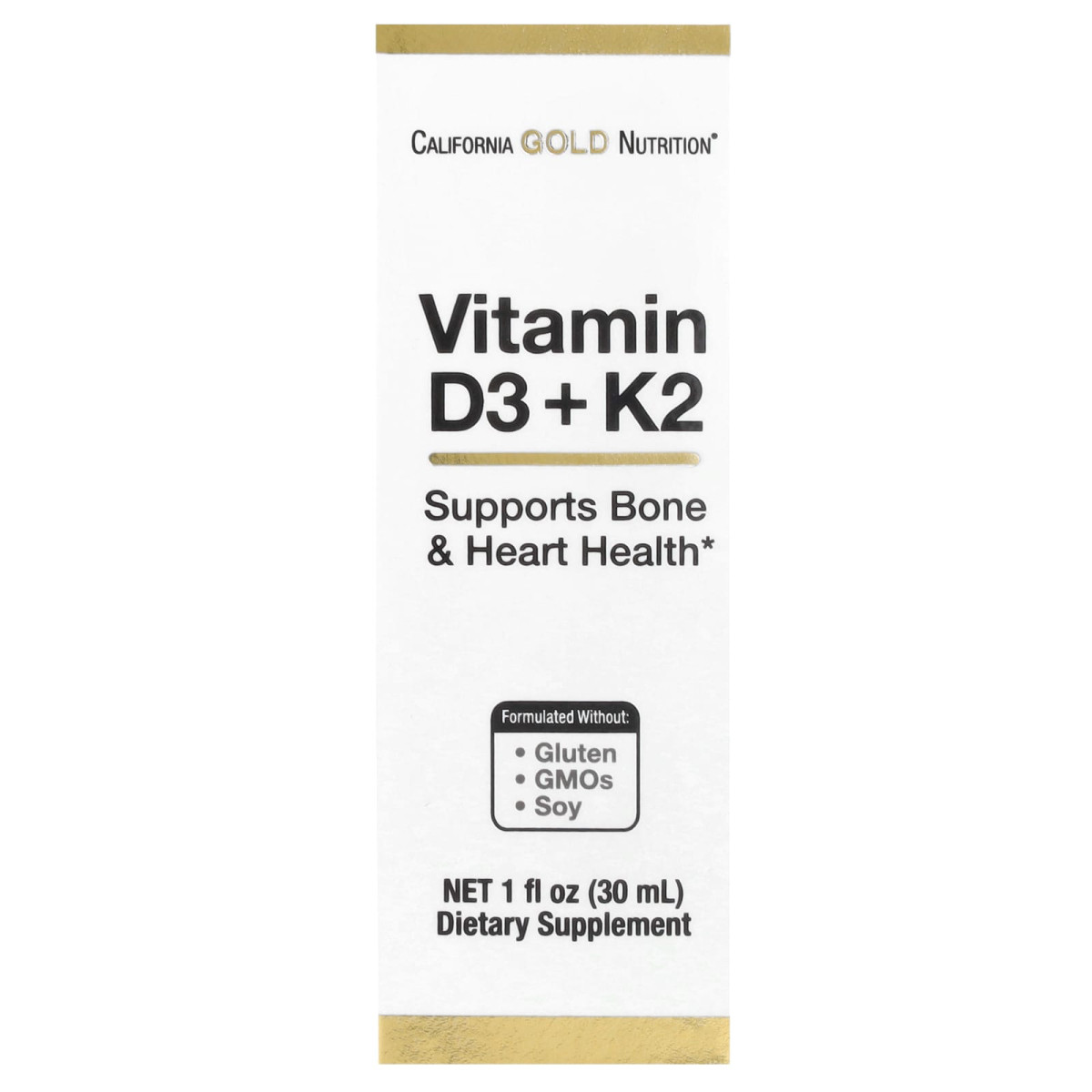 Вітамін Д3 К2 California Gold Nutrition (Vitamin D3+K2) 25 мкг 1000 МО 30 мл