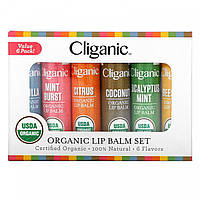 Cliganic, Набір органічних бальзамів для губ, 6 упаковок, по 0,15 рідкої унції (4,25 мл) кожна