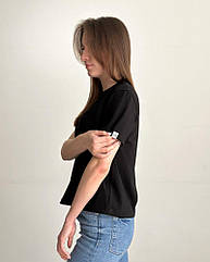 Чорна базова жіноча футболка Pobedov Freedom. Бавовняна жіноча футболка чорна